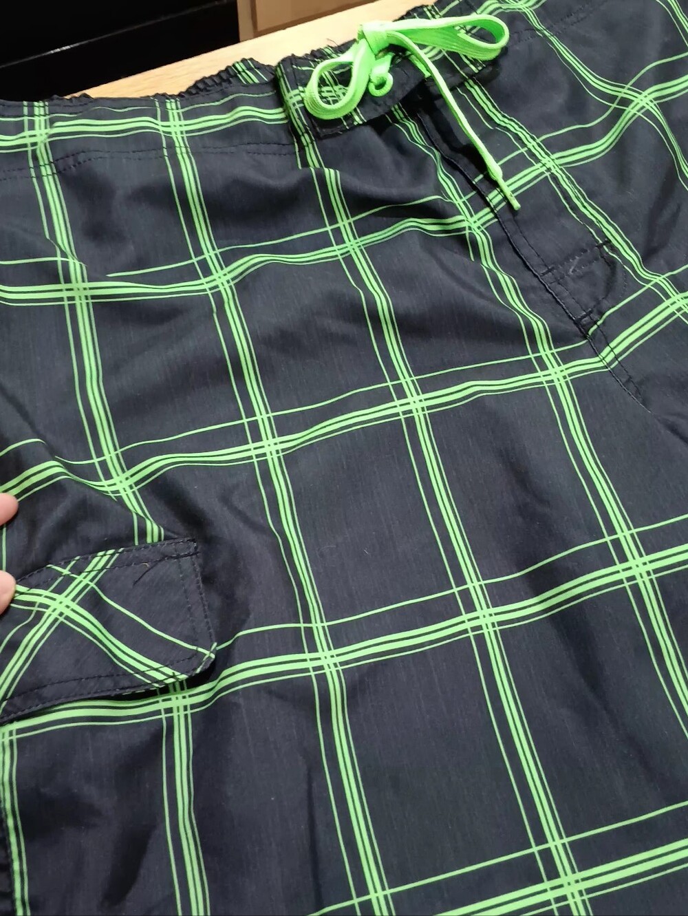 OP Mens Blue Swim Shorts with Neon Green Stripes Mens Size 40/42